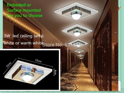 hi-q 3w ac185-265v led stainless steel crystal ceiling light aisle / entrance / living room lights balcony lamp