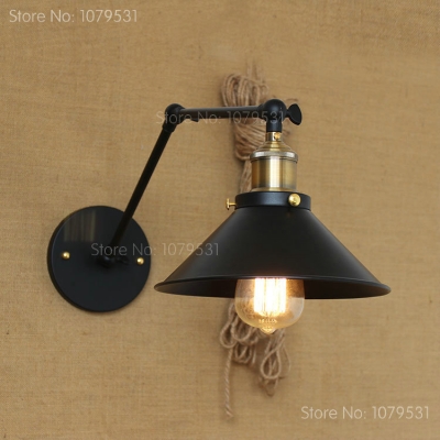 nordic adjustable two swing arm bedroom wall sconces black iron lampshade reading coffee bar wall lamp 110v/220v [loft-lights-7552]