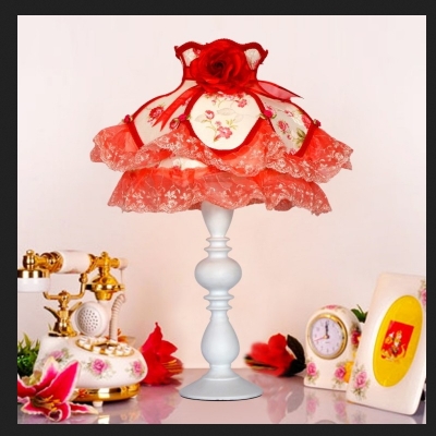 red chinese style princess bedside table lamp for kids room bedroom living room wedding decoration desk reading light [table-lamp-6866]