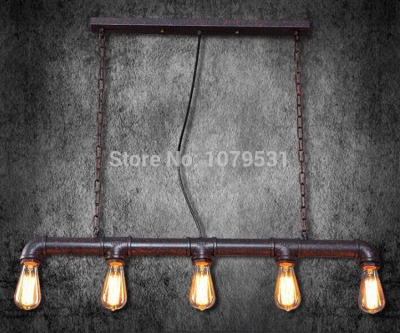 vintage 5 heads chain pendant edison pendant light e27 retro water pipe pendant lamp bulbs for warehouse/dining room /ktv /bar [loft-lights-7507]