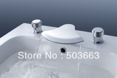 2 Handles Chrome Finish Waterfall Bathtub Basin Sink Spout Mixer Tap Faucet Set L-1555 [Bathroom Faucet-3 or 5 piece set]