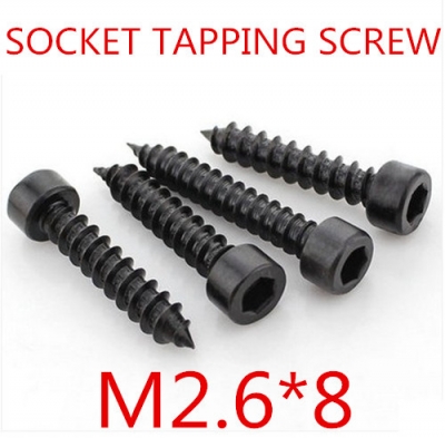 200pcs/lot m2.6*8 hex socket head self tapping screw grade 10.9 alloy steel with black