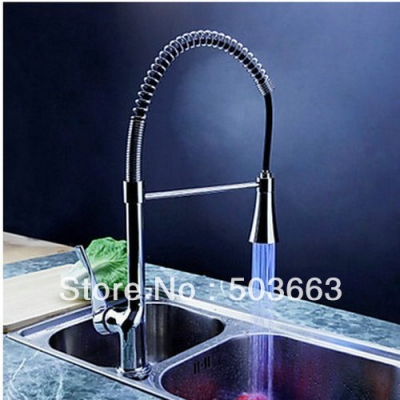 22" LED Pull Out Spray Kitchen Sink Mixer Faucet Tap Brass Swivel Water Power S-686