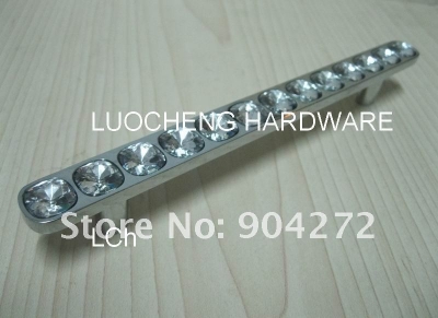 30PCS/ LOT FREE SHIPPING NEWLY-DESIGNED 175 MM CLEAR CRYSTAL HANDLE WITH ALUMINIUM ALLOY CHROME METAL PART