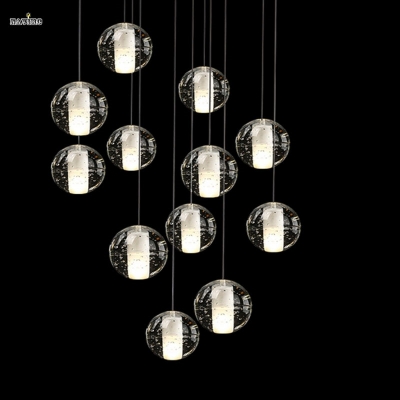 36 lights led modern clear cast glass ball "meteor shower" chandelier with polished chrome stainless steel canopy with g4 bulbs [led-ceiling-light-6459]