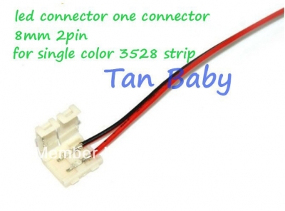 40pcs/lot 8mm 2pin 3528 led strip led connctoer one connector with wire for single color strip light