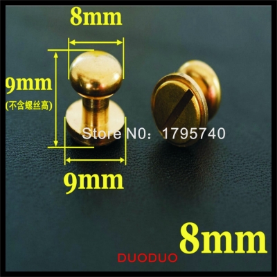50pcs/lot 8mm stud screw round head solid brass nail leather screw rivet chicago button for diy leather decoration [leather-craft-tool-1931]