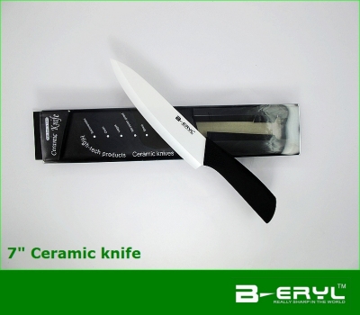 BERYL ceramic kitchen knives 7" chef the ceramic knife + retail box,black ABS Straight handle White blade 1PCS/lot