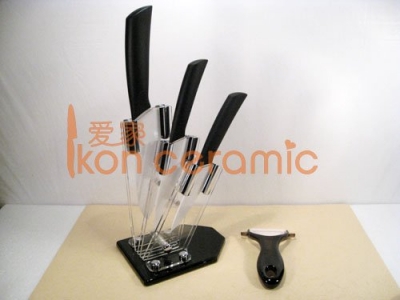 China Knives - 5pcs/Ceramic Knife Set, 4"/5"/6"/peeler with a Ceramic Knife Holder.(AJ-5DP-BB)