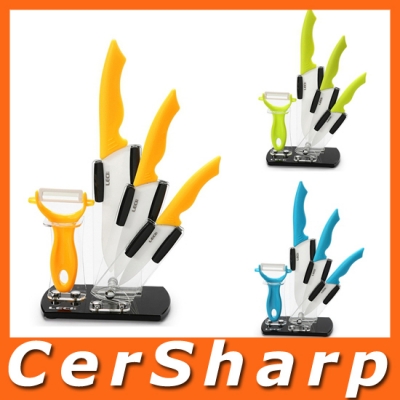 High Quality 4" 5" 6" Knives+ Peeler Acrylic Stand 5pcs Gift Ceramic Kitchen Knives Sets Holder With 3 Colors #CS-E
