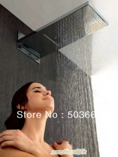 Luxury 22-inch Shower Head Wall Mount Rainfall Bathroom Double-function Shower Faucet Set , Stainless Steel Chrome A-0023