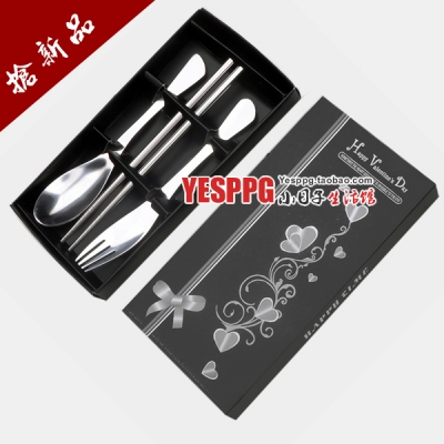 Stainless steel three piece set tableware spoon gift box knife and fork chopsticks set