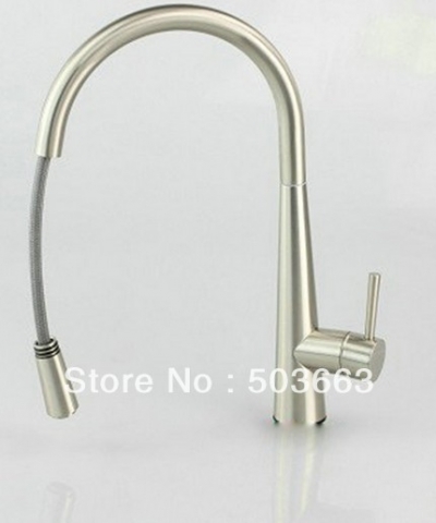 Wholesale 16"Nickle Swivel Spout for 2 Sinks Kitchen Brass Faucet Basin Sink Pull Out Spray Single Handle Mixer Tap S-785
