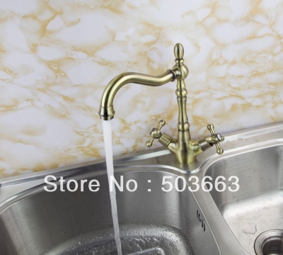 Wholesale 2 Handle Kitchen Swivel Sink faucet Mixer Tap Vanity Faucet Antique Brass Crane S-138 [Antique Brass Faucets 104|]