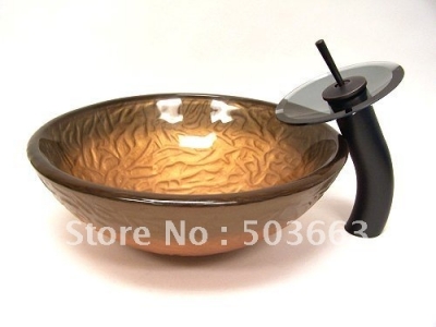 Yellow Vessel Washbasin Tempered Glass Sink with Brass Faucet Set CM0078
