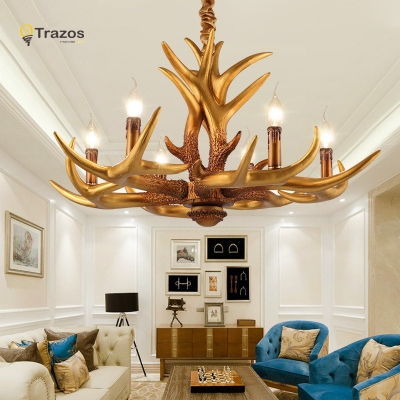 indoor antlers chandelier for european country living room xmas decoration lamp luminarias para sala de jantar ceiling pendant [chandelier-2717]
