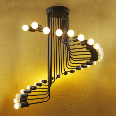 loft retro industrial stairs pendant lights creative cafe bar spiral staircase sitting room wrought iron droplight lamp [loft-lights-7528]