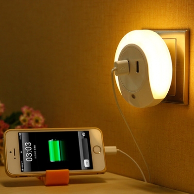 new creative smart usb charger+ led night light light control bedside lamp intelligent sensor night light for kids double jack [home-decoration-products-3319]