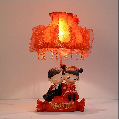 red chinese style bedside table lamp for kids room bedroom living room wedding decoration desk reading light