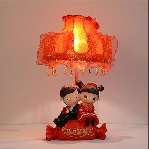 red chinese style bedside table lamp for kids room bedroom living room ...
