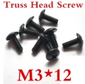 100ps/lot steel with black m3*12 truss head screw