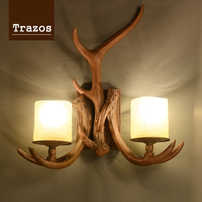 2016 nordico retro wall lamp american country wall light resin deer horn antler lampshade decoration sconce 110-240v new year [wall-lamp-2707]