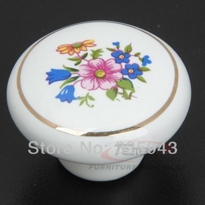 2pcs 38mm Countryside White Flower Ceramic Knobs And Pulls Kitchen Cabinet Dresser Drawer Handles Furniture