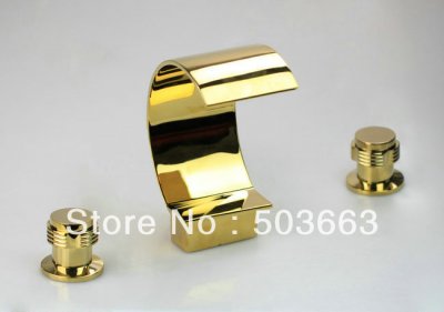 3 PCS latter-day Bathroom Waterfall Bathtub Basin Spout Mixer Tap Golden Polished Faucet Set A-010