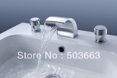 3 Pcs Big Spray Tap 2 Handle Waterfall Bathroom Basin Sink Bathtub Mixer Faucet , Chrome Finish Y-9156