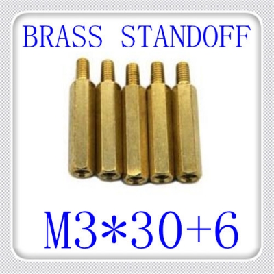 500pcs/lot pcb m3*30+6 brass hex male to female standoff / brass spacer screw