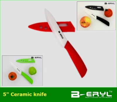 BERYL 5" chef ceramic knife with Scabbard + retail box,3 colors ABS Straight handle White blade 1PCS/lot CE FDA certified [---5" Ceramic knife 9|]