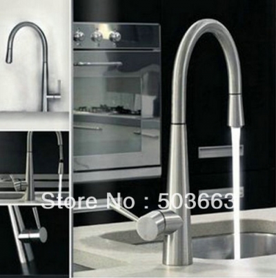 Brushed Nickle Brass Kitchen Faucet Basin Sink Swivel Jets Spray Single Handle Mixer Tap S-801