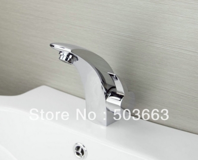Chrome Finish Deck Mounted Bathroom Basin Brass Mixer Tap Vanity Faucet L-6050