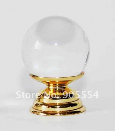 D30xH40mm Free shipping cuprum be plating golden color glossy crystal glass ball furniture knob [YJ Crystal Glass Knobs 66|]