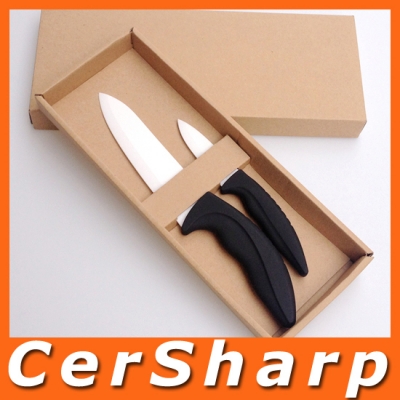 Environmental Packaging High Quality 2pcs Ceramic Knife Set 3 "6" White Blade Black Curved ABS TPR Handle # CS021