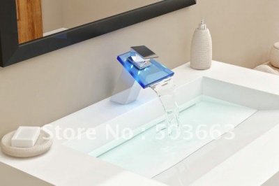 Fashion LED Waterfall Faucet Battery Powered Chrome Mixer Brass Glass Tap CM0847
