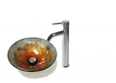 Fire Miao Vessel Washbasin Tempered Glass Sink combine Brass Faucet set CM0109 [Glass Lavatory Basin Set 1278|]