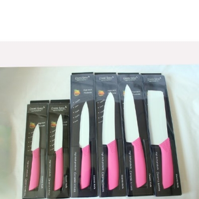 HYTT Brand 6PCS/Set 3" + 4" + 5" + 6" + 6.5" + 7" inch Pink Chef Kitchen Ceramic knife White blade with gift box