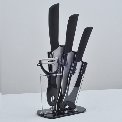 Kitchen New 4" 5" 6" inch Black Handle Paring Fruit Utility Ceramic Knife Set + Peeler + Holder Free Shipping