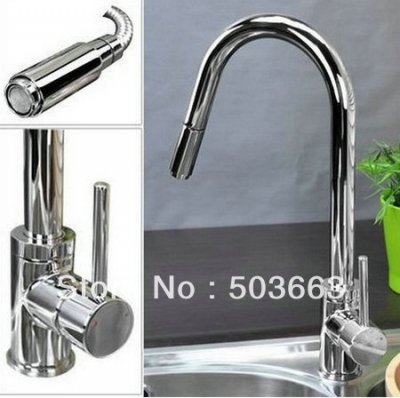 Polished Chrome Single Hole Kitchen Pull Out Swivel Sink faucet Mixer Tap Vanity Faucet XL-6309 [Kitchen Pull Out Faucet 1975|]