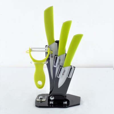 Singapore Post Drop Free Shipping Green Handle Ceramic Knives Sets 3" 4" 5" inch + Peeler+Holder