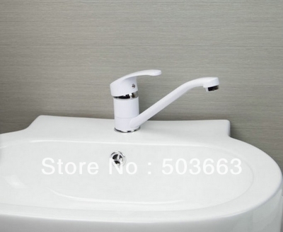 White Color Spray Painting Finish Kitchen Sink Brass Mixer Tap Swivel Faucet L-527