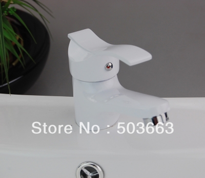 White Spray paint Deck Mounted Single Hole Bathroom Faucet Brass Mixer Tap L-0118