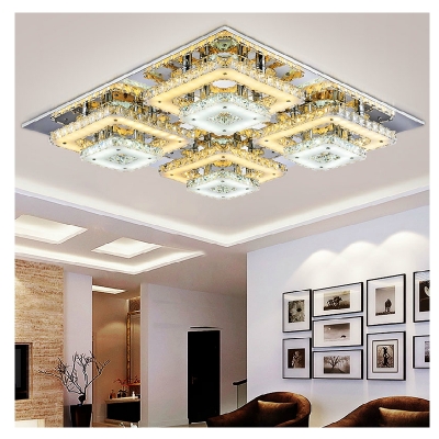 art deco remote control square flush mount crystal ceiling lights fixture foyer led wireless living room ceiling lamp [15-crystal-ceiling-lights-7306]