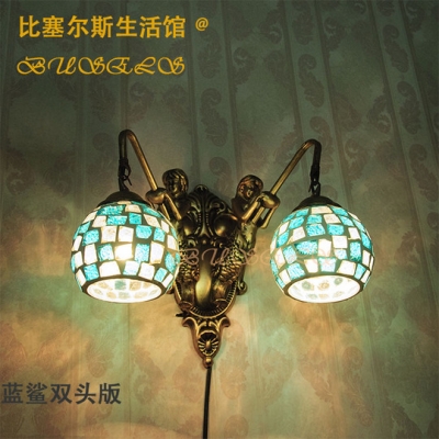 bohemia rustic mosaic bed-lighting double slider mermaid wall lamp mirror light [wall-lamps-3252]