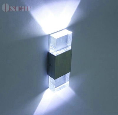modern 2w led cool white wall light bathroom light aluminum case, acrylic crystal wall lamp bedroom living room wall sconce [wall-lamps-4601]