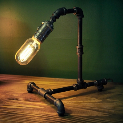 new arrival loft vintage e27 edison bulb table lamp dimmable water pipe light home bar decor [table-lamps-2630]