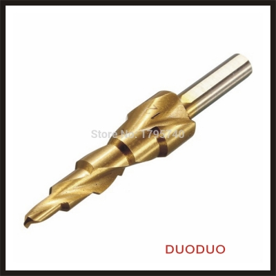 newest 4-12mm spiral flute hss drill bit hex spiral step cutter set titanium cone hole gold color high speed steel power tools [step-drill-155]
