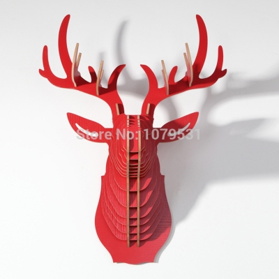[red] deer head wall hanging home decoration of wooden crafts,animal head wall decor ,carved wood art,elk decoration [wall-decoration-7646]