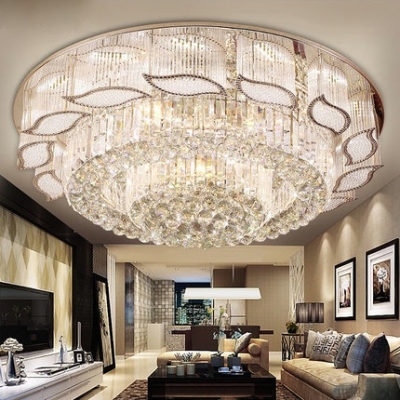 remote control round flush mount crystal ceiling lamp led bedroom light decoration home lighting 100-240v d65cm/d80cm luminaire [ceiling-lights-3356]